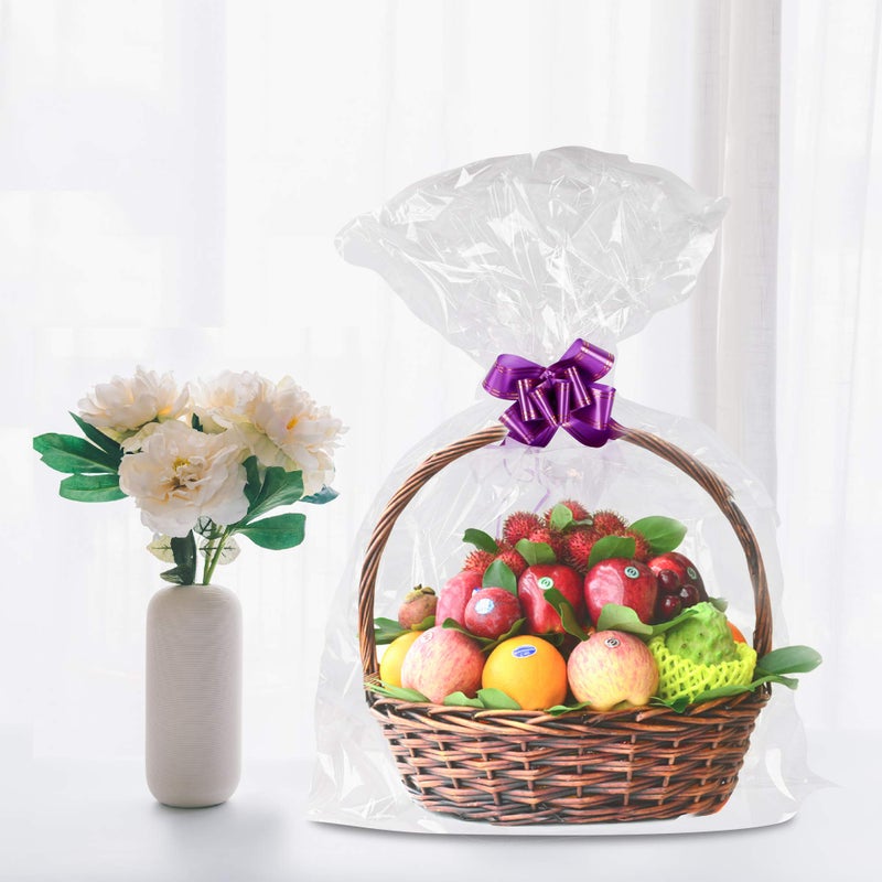 Kolewo4ever 20 Pack 30x44 inches Valentines Basket Bags Pull Bow Set 10 Packaging Bags Valentine Cellophane Wrap 10 Ribbon Bows For Easter - Image 4